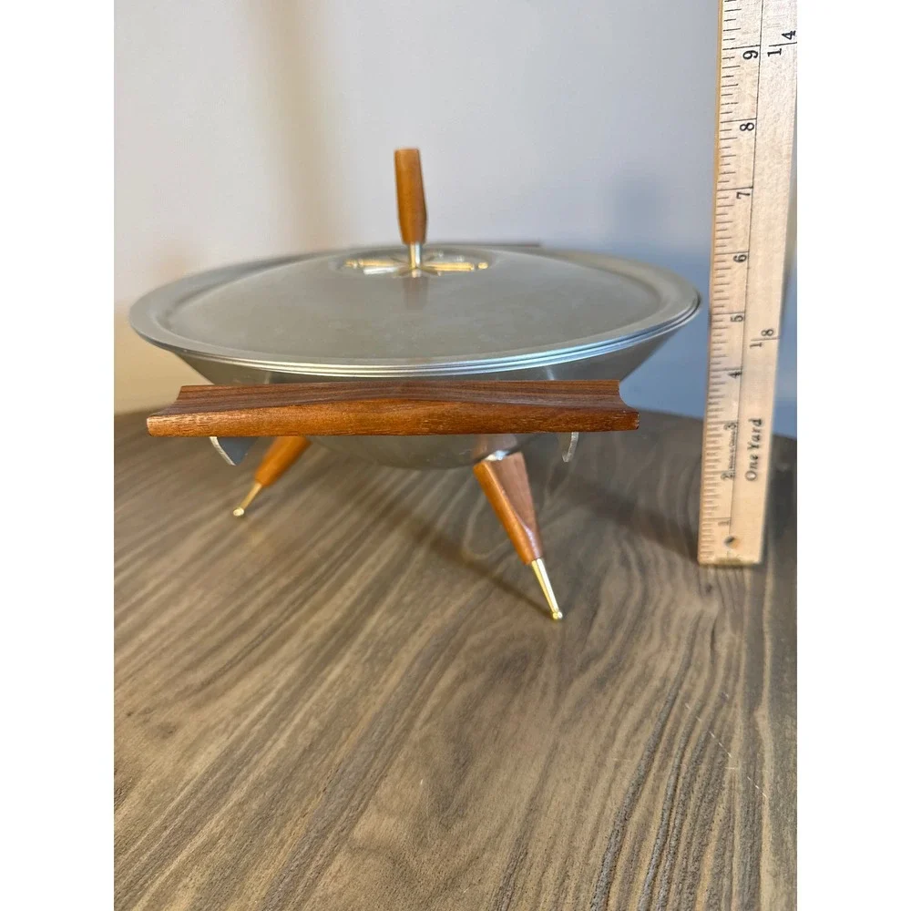 Vintage Mirro Medallion Chafing Dish MCM‎ 10in Silver Wood Starburst Serving Set